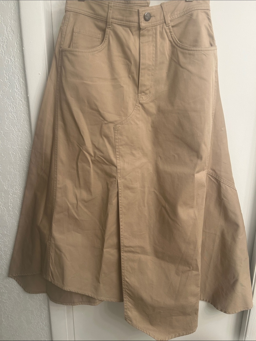 Zara Beige A-Line Panel Midi Skirt